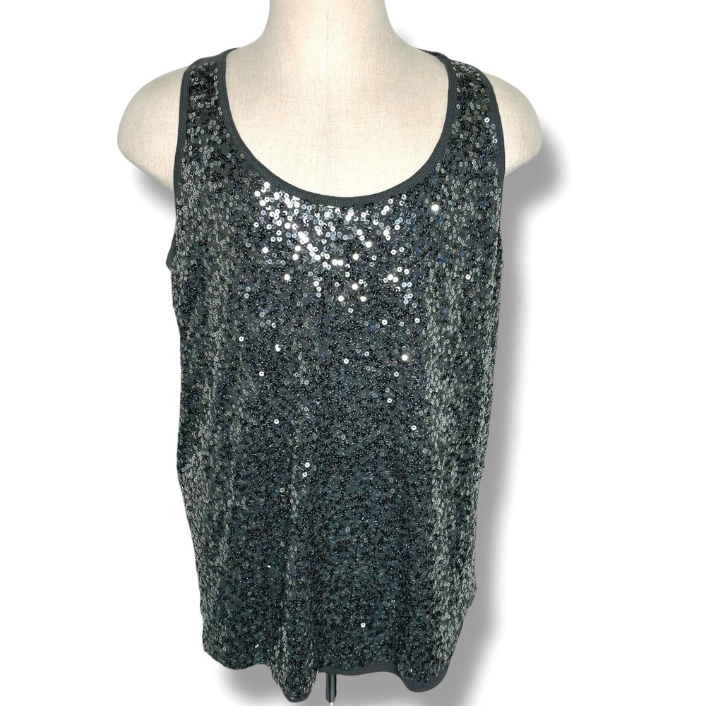 Lane Bryant Tank Top 22/24 Gray Sequin Sparkle Sleeveless Party Holiday Glam